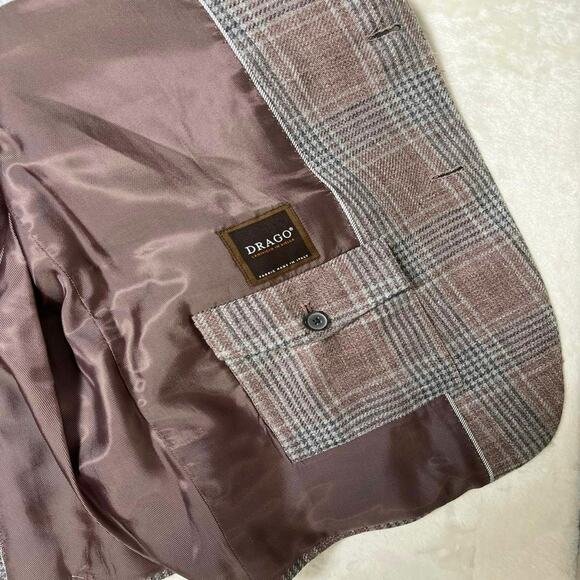 Joseph Abboud Linen Blazer Men's 44R Gray Rose Quartz Plaid Jacket Elevated Wool - Picture 5 of 11